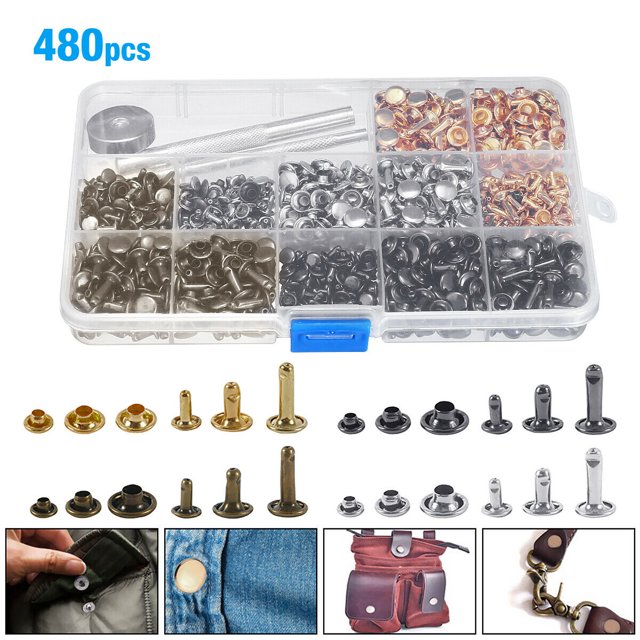 DIY Leather Craft Rivet Double Cap Tubular Metal Stud Repair Tool Kit