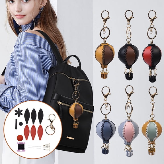 DIY Leather Keychain Kit with Pendant Charm, Hand Sewing Materials (Canvas, Thread & Metal Hardware) + Step-by-Step Tutorial for Beginners, Giftable Mini Key Chain