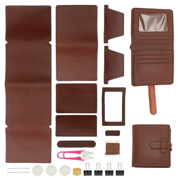 DIY Leather Men's Wallet Making Kits including Fabrics Thread Needle Scissor Clip Saddle Brown 2.1~38.5x0.15~11x0.2~1.6cm for DIY