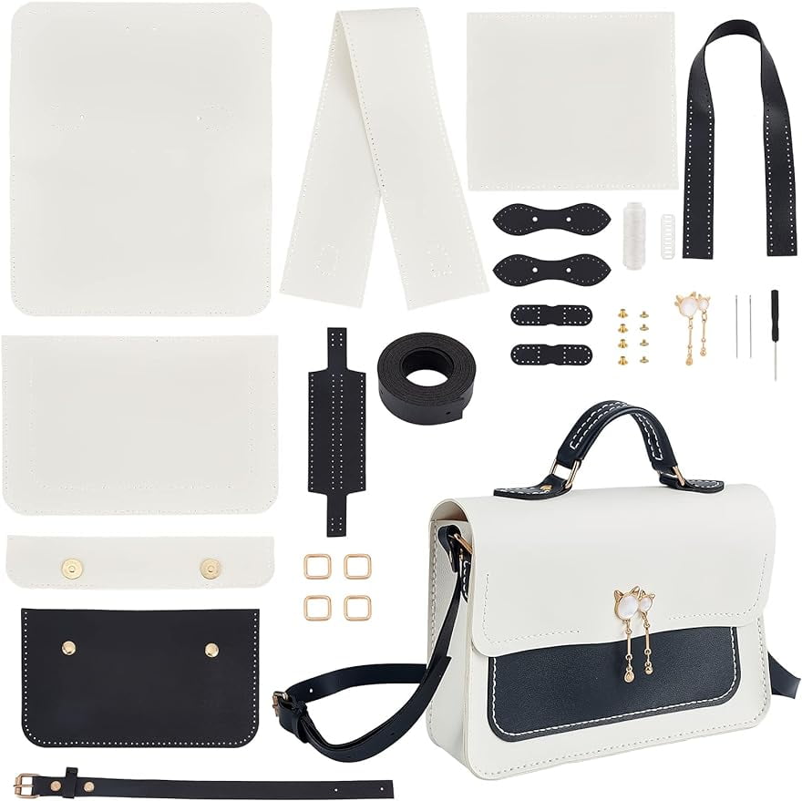 DIY Leather Shoulder Bag Making Kit PU Leather Knitting Crochet Bag Making All Materials Leather