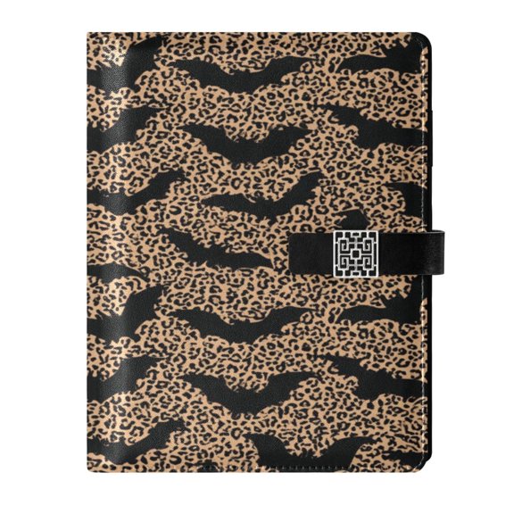 DIY Leopard Bats Printed Microfiber Leather Notebook 9.2x6.7" Refillable Binder Journal with Pen Loop&Pockets 100 Sheets