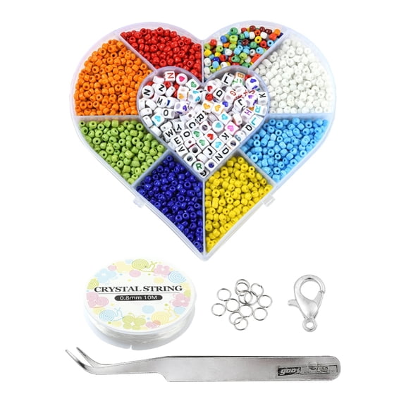 DIY Letter & Seed Beads Jewelry set Making Kit Including Mixed color 4mm Glass Seed Beads Flat Round & Cube Acrylic Beads Alloy Clasps Iron Jump Rings Tweezers Elastic Thread Beads: 2700pcs/set