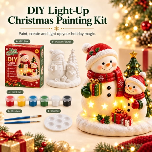 DIY Light-Up Christmas Tree Painting Kit, Glowing Holiday Plaster Model with LED Base, Indoor Christmas Decorations & Paint Set, Boys Night Light for Bedroom Gift
