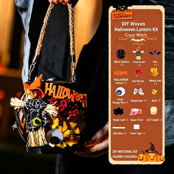 DIY Light‑Up Halloween Basket Kit, Halloween Themed DIY Assembly Craft ...