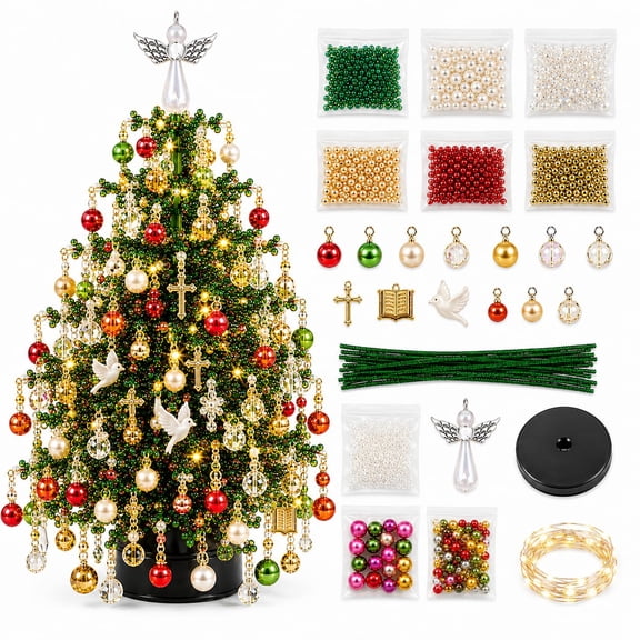 DIY Lighted Beaded Christmas Tree Kit, 3D Crystal Bead LED Craft Set