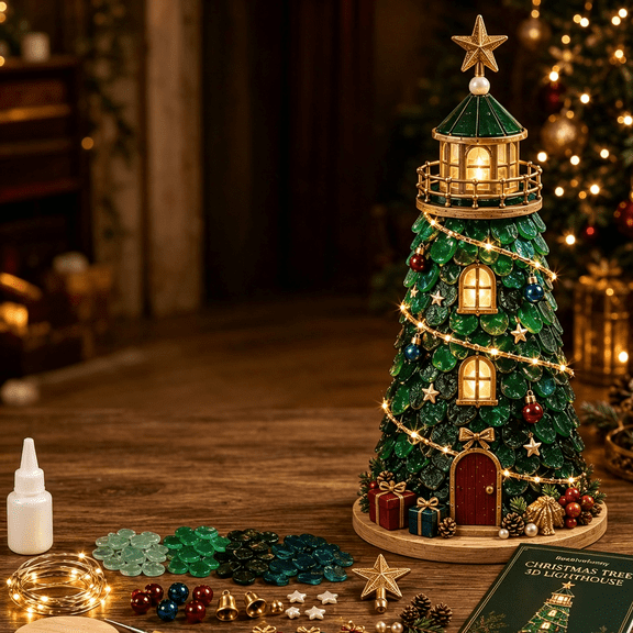 DIY Lighted Christmas Character Sea Glass-Style Lighthouse Kit Collection | Handmade Holiday Keepsake Gift for Craft Lovers Christmas tree
