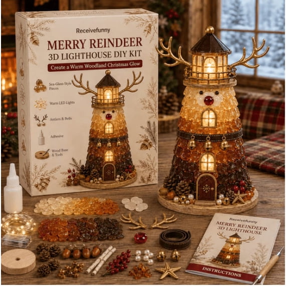 DIY Lighted Christmas Character Sea Glass‑Style Lighthouse Kit Collection | LED Lights & Step‑by‑Step Guide Included, 5 Festive Themed Styles for Holiday Home Display