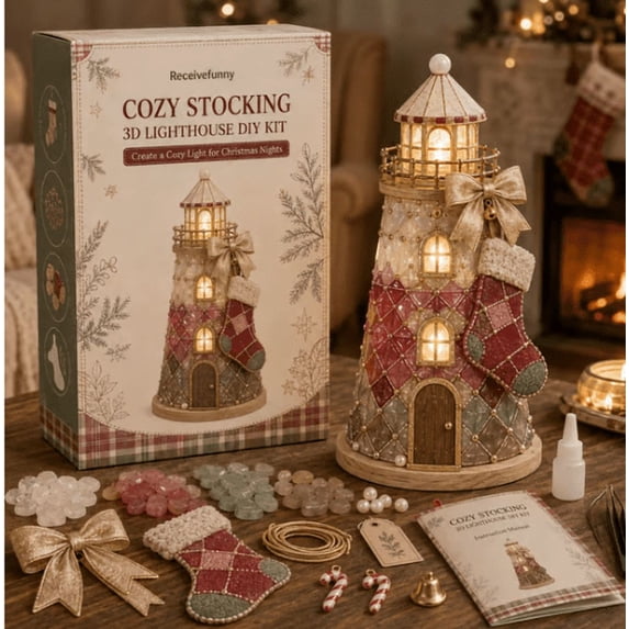 DIY Lighted Christmas Character Sea Glass‑Style Lighthouse Kit Collection | LED Lights & Step‑by‑Step Guide Included, Screen‑Free Relaxing Winter Handcraft Activity for Family