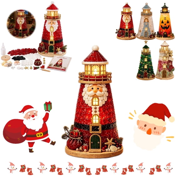 DIY Lighted Glass-Chrismas Style Lighthouse Kit, LED Craft Project with Translucent Pieces for Tabletop Display & Coastal Decor