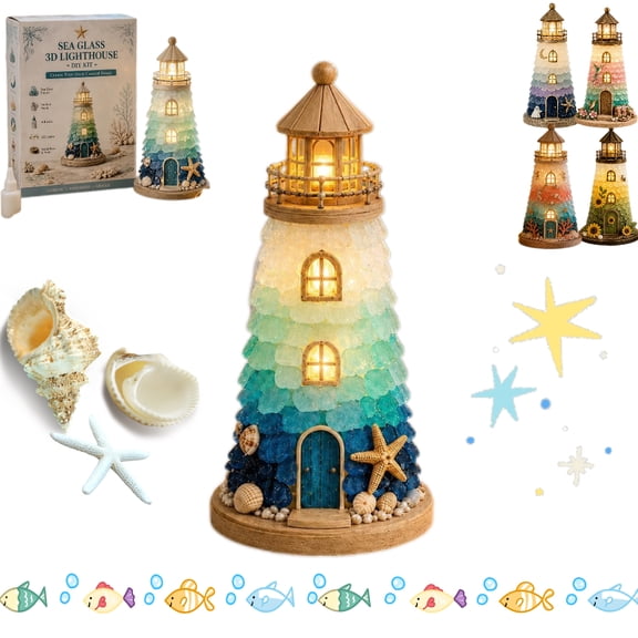 DIY Lighted Glass-Style Lighthouse Kit, LED Craft Project with Translucent Pieces for Tabletop Display & Coastal Decor