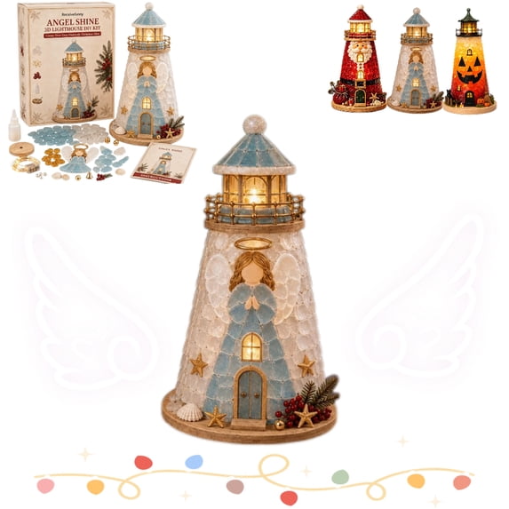 DIY Lighted Glass-Style Lighthouse Kit, LED Craft Project with Translucent Pieces for Tabletop Display & Coastal Decor