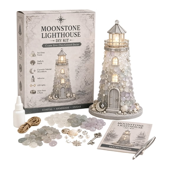 DIY Lighted Lighthouse Craft Kit for Adults, Espresso Rose Gem‑Stone Mosaic Assembling Model Kit, Nautical Coastal Tabletop Decor, Handmade Hobby Gift for Housewarming Birthday,A