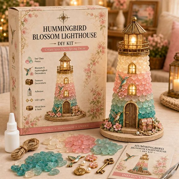 DIY Lighted Sea Glass Lighthouse Kit, Adults Craft Kits