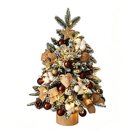 DIY Lighted Tabletop Christmas Tree, 17.72 Inch Plastic Tree Kit With Wood Base