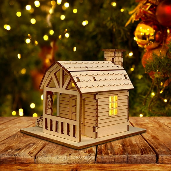DIY Lighted Wooden Christmas Village House Craft Set - Handmade Decoration for Home, Tabletop, Assemble-Your-Own Design with LED Lights, Durable Wood, Ideal Festive Craft for Families, G