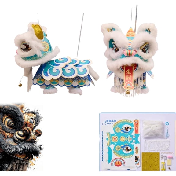 DIY Lion Dance Lantern Craft Kit for Kids, Interactive Chinese New Year Lantern with Moving Head & LED Lights, Handheld Spring Festival Decoration for Home, Party, Classroom(XX)