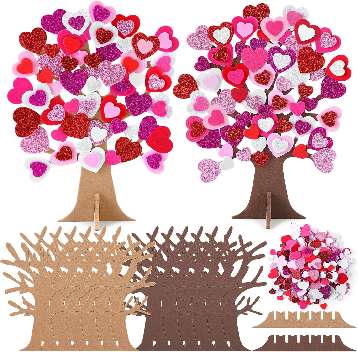 DIY Love Heart Tree Foam Stickers Craft Set with Tree and Self-Adhesive Foam Heart for Valentine's Day Wedding Mother's Day Home Decor