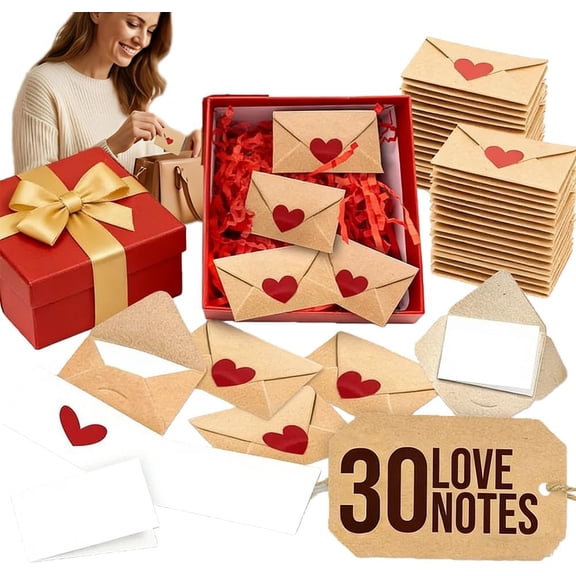 DIY Love Notes Box, 30/60 Blank Cards & Envelopes Set for Valentine's Day, Romantic Message Cards for Couples, Gift for Boyfriend Girlfriend Husband Wife