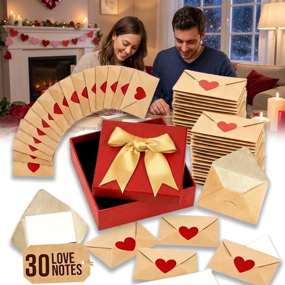 DIY Love Notes Box - Mini Blank Cards & Envelopes, 30/60 Pack Tiny Valentines Day Card Set with Heart Stickers, Cute Anniversary Birthday Gifts for Boyfriend Girlfriend Husband Wife (30pcs)