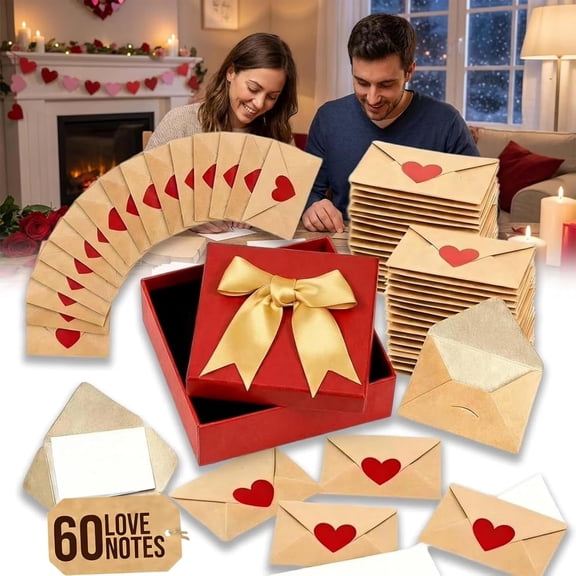 DIY Love Notes Box - Mini Blank Cards & Envelopes, 60-Piece Tiny Valentines Day Set with Heart Stickers for Romantic Gifts