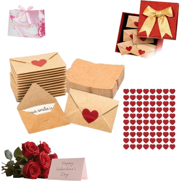 DIY Love Notes Box with Mini Envelopes and Heart Stickers, Romantic Message Card Set for Couples, Anniversary Birthday Gift for Wife or Husband