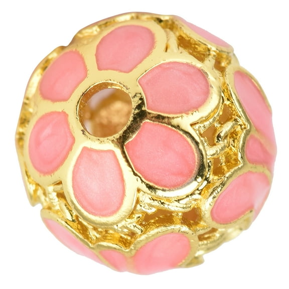 DIY Lustrous Bracelet & Necklace Accent Gems Golden Edged Cloisonn Hollow Beads, Pink Delight