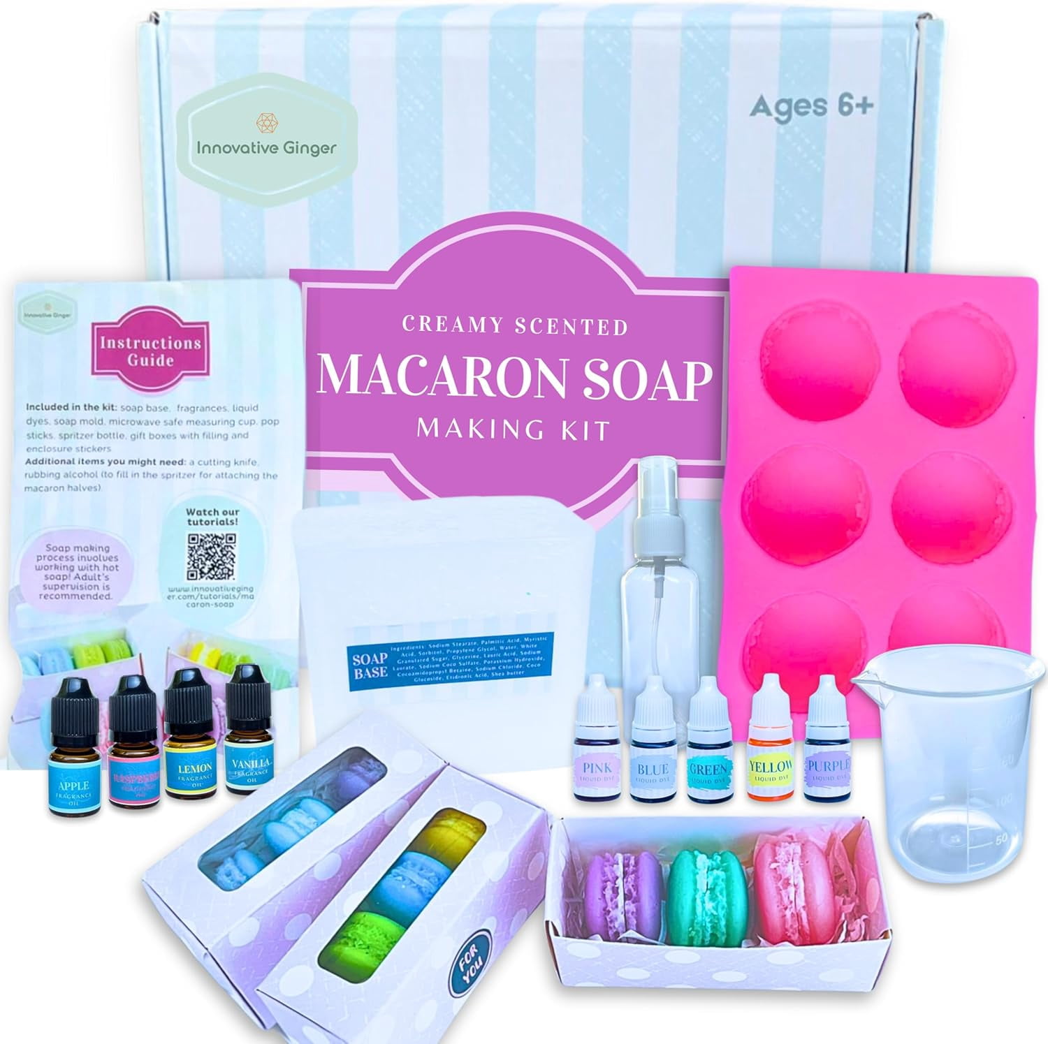DIY Macaron Soap Making Craft Kit for Kids, Teens, and Adults - Fun, Easy, Creative - Large Soap - Perfect Birthday & Holiday Gift - Unique, Mess-Free, All-in-One Kit (Macaron)