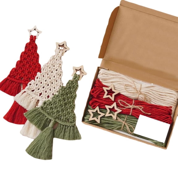DIY Macrame Christmas Tree Kit - 3 Pack Boho Wall Hanging Ornament Craft for Beginners