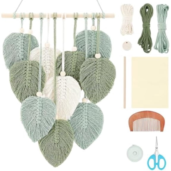 DIY Macrame Leaf Wall Hanging Beginners Macrame Kit Leaf Woven Tapestry Feather Wall Hanging DIY Macrame Kit for Adults Birthday Gift$$