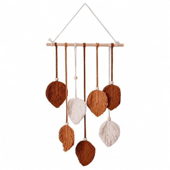DIY Macrame Leaf Wall Hanging Kit for Beginners, Boho Feather Wall Decor Craft Set with Cotton Rope, Wooden Beads and Instructions(Brown)