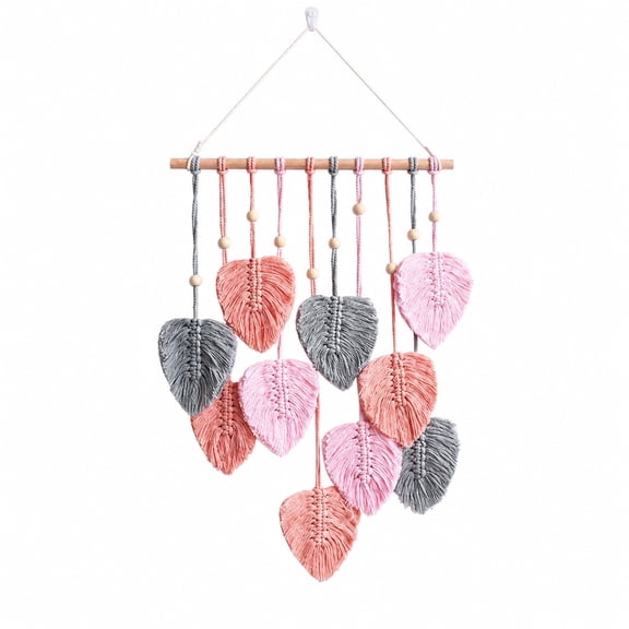 DIY Macrame Leaf Wall Hanging Kit for Beginners, Boho Feather Wall Decor Craft Set with Cotton Rope, Wooden Beads and Instructions(Pink)