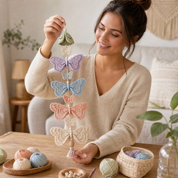DIY Macrame Wall Hanging Kit, Fabric Cord Craft Set with Beads and Tassel Pieces for Window and Bedroom Decor, Beginner-Friendly Handmade Project