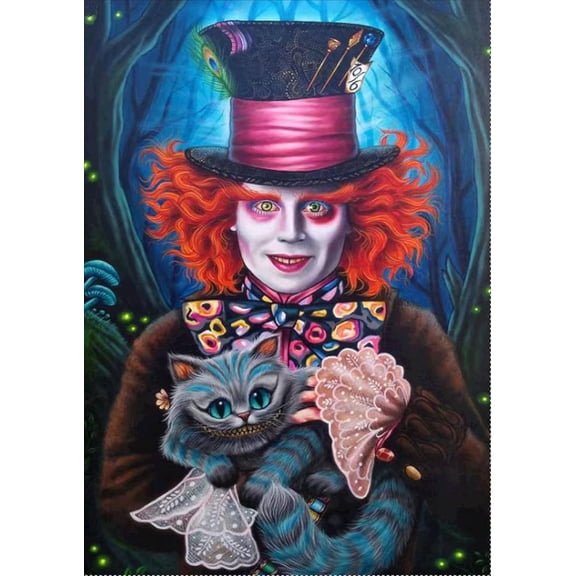 DIY Mad Hatter Diamond Art Painting Kit for Adult Full Round Diamond Drill Kit 5D Wall Painting Art Gem Art Craft Home Game for Children 15.8x11.8 inch