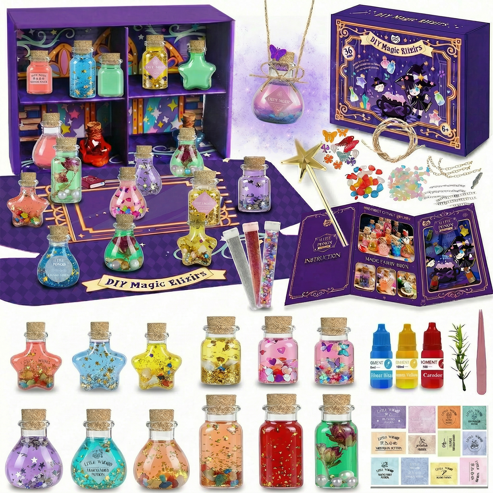 Elixir Making Tools KIDDYCOLOR DIY Magic Fairy Potion Kit, 12 Bottles Magical Elixir Making ...