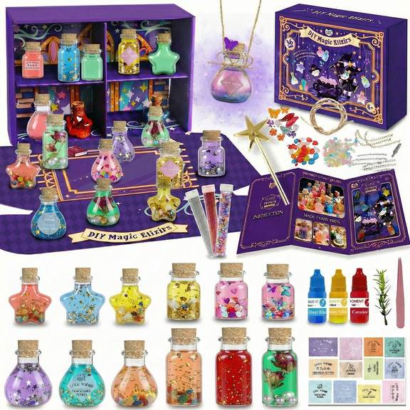 KIDDYCOLOR DIY Magic Fairy Potion Kit, 12 Bottles Magical Elixir Making Craft Set, Creative Toy Gift for Kids