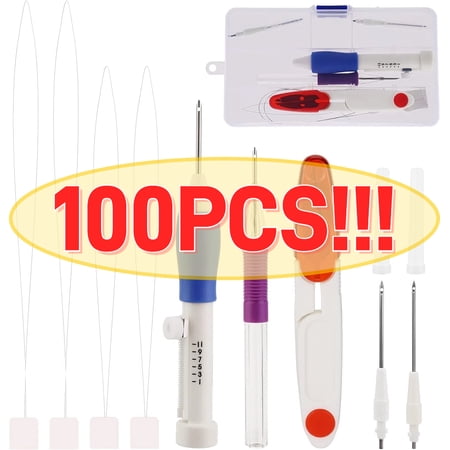 DIY Magic Embroidery Pen Kit Knitting Stitching Tool, Adjustable Punch Needle Threaders Set with Storage Box for Embroidery Floss Cross Stitching Beginners