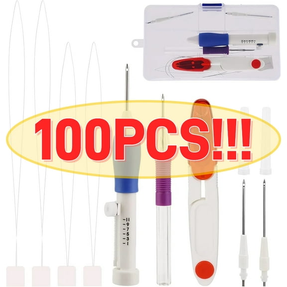 DIY Magic Embroidery Pen Kit Knitting Stitching Tool, Adjustable Punch Needle Threaders Set with Storage Box for Embroidery Floss Cross Stitching Beginners