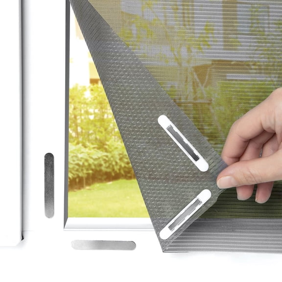 DIY Magnetic Window Screen, Adjustable Max 55" W x 39" H Fit Most Windows, Full Frame Self-Adhesive Magnetic Strip, No Drilling Fiberglass Anti Mosquito Bug Insect Screen, Reusable & Washable