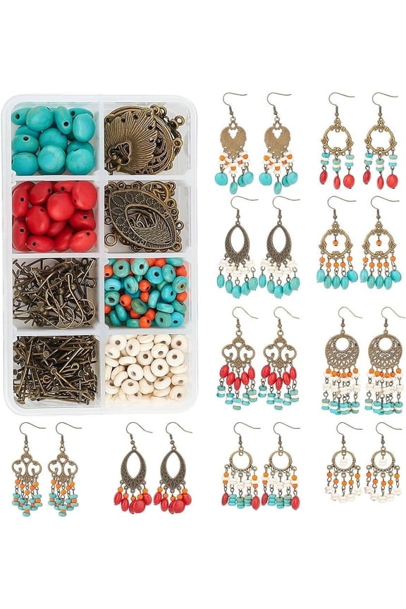 DIY Make 10 Pairs Bohemian Chandelier Earrings Making Kit Including Chandelier Links Turquoise Beads Earring Findings for Women Beginners DIY Earring Jewelry Making Crafts