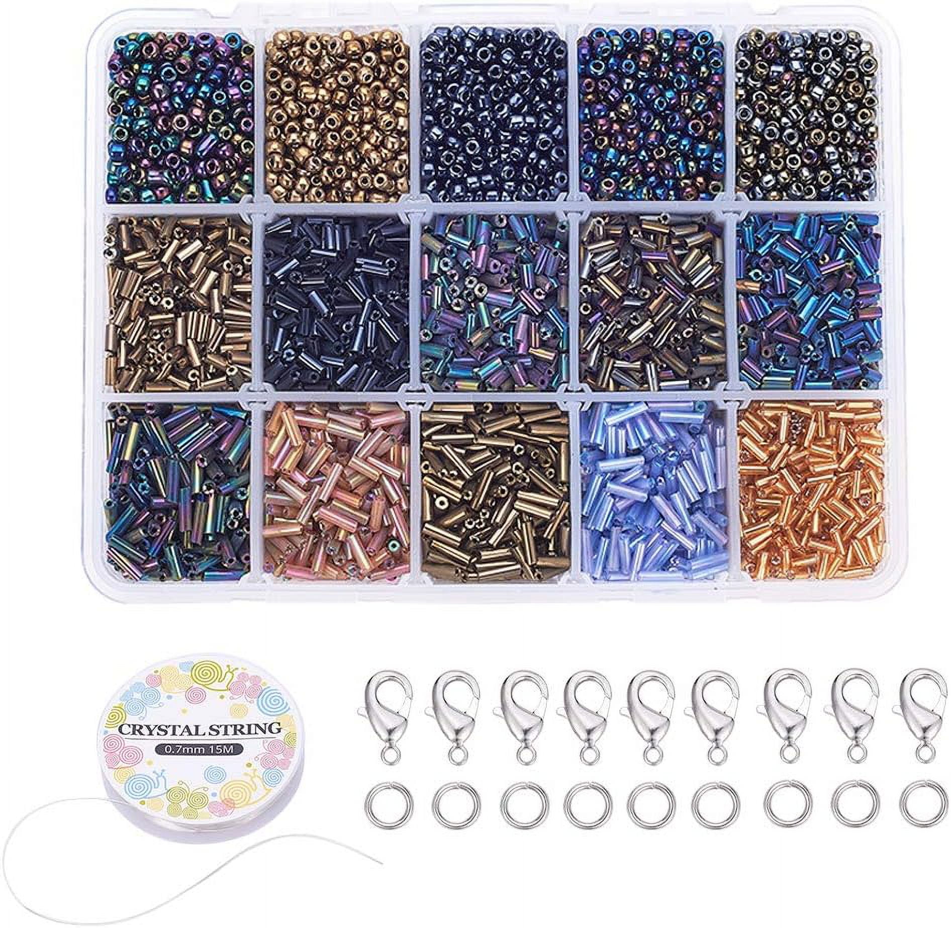 DIY Making Glass Seed Beads Cords Crystal Thread Brass Lobster Claw Clasps and Jump Rings Platinum 140x108x30mm