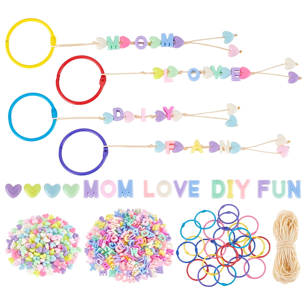 DIY Making Kit Including Nylon Thread Letter Opaque Acrylic Beads Polystyrene Plastic Beads Loose Leaf Book Binder Hinged Rings Mixed Color diy