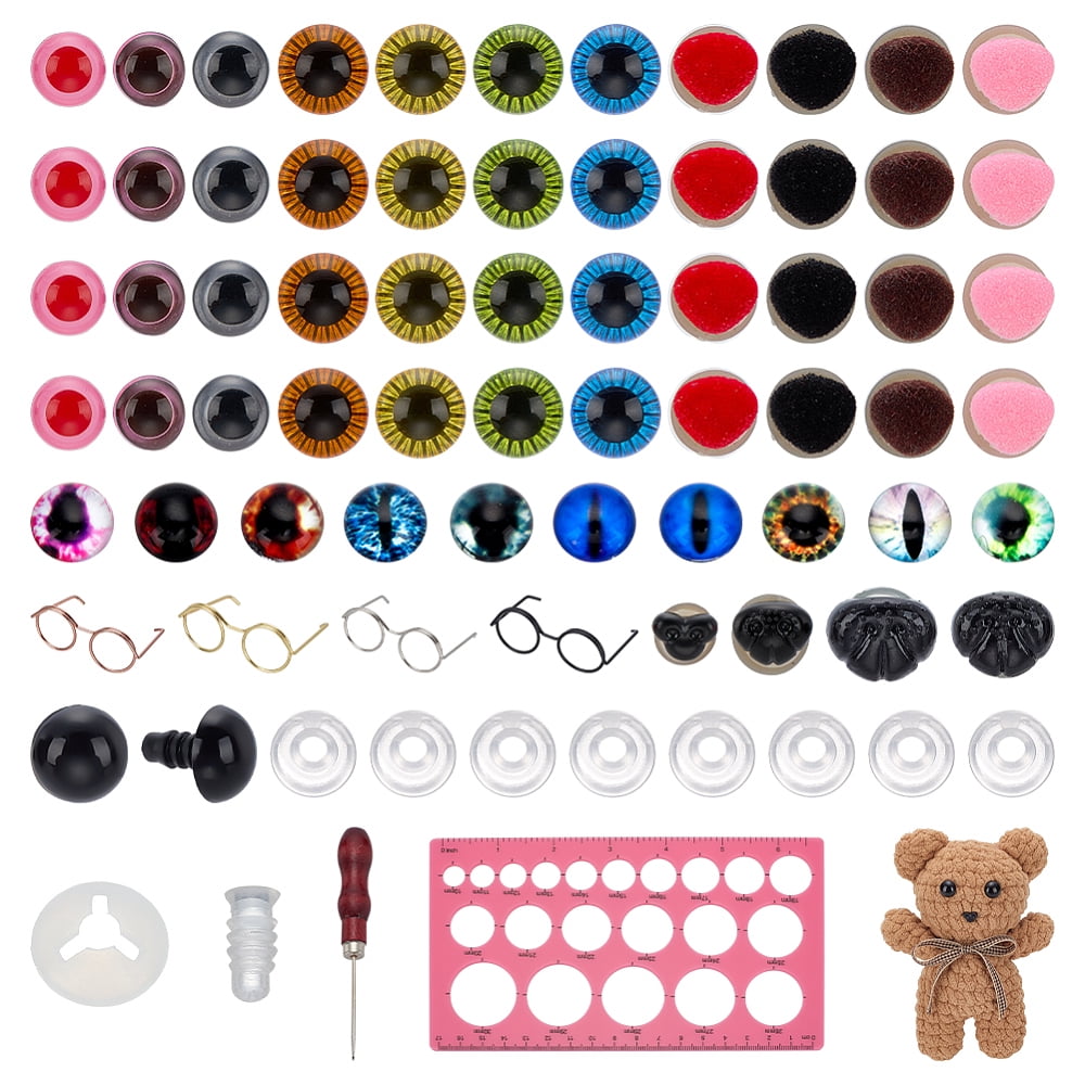 DIY Making Kits Craft Plastic Eyes Stuffed Toy Eyes Brass Eyeglasses Frames Plastic Safety Noses Glass Cabochons Mixed Color 14x36x24mm