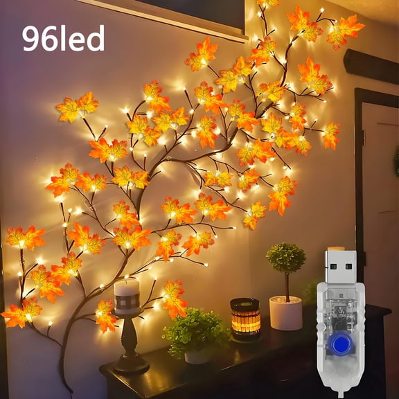 DIY Maple Leaf Branch Light, 96 LED Bendable Vine String Light, USB Powered Decorative Lamp for Home & Bedroom