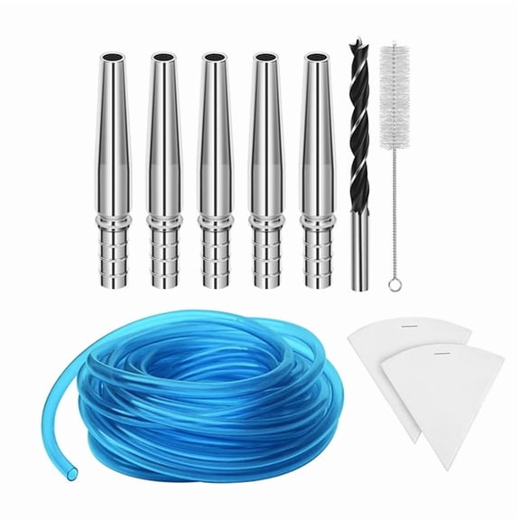 DIY Maple Syrup Tapping Kit for Home Crafters - 5 Stainless Steel Taps, 16.4ft Tubing, Filters, Drill Bit & Cleaning Brush