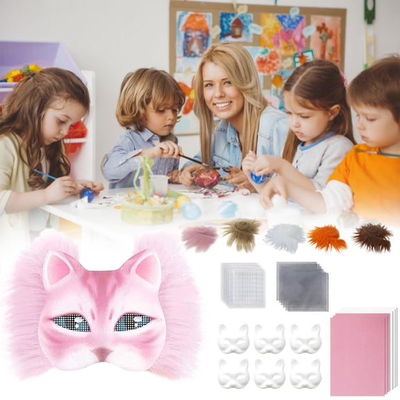 DIY Mask Making Kit, Blank Animal Face Bases with Faux Fabric, Plastic Mesh Material for Holiday Party, Creative Craft Set for Festive Costume Decoration, by UKHCCC
