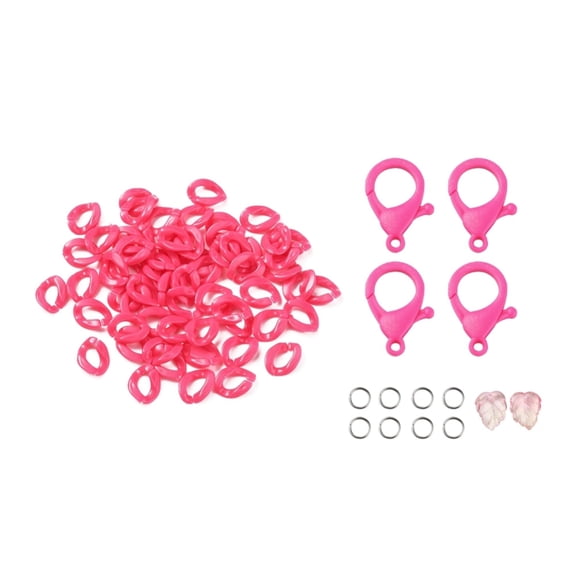 DIY Masks Chains Making Kits Including 304 Stainless Steel Jump Rings Opaque Acrylic Linking Rings Transparent Glass Charms and Plastic Lobster Claw Clasps Deep Pink