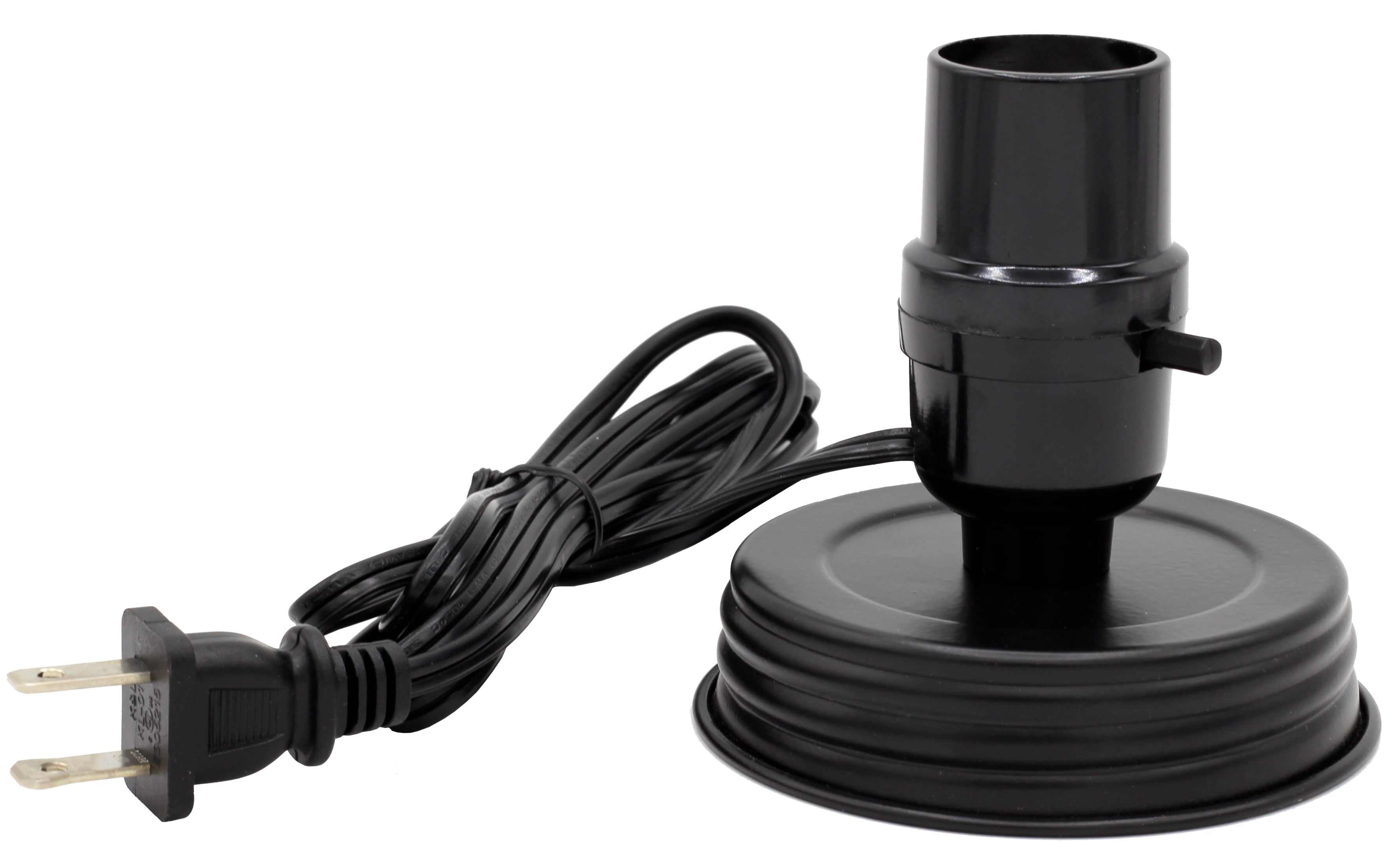 Black DIY Mason Jar Lamp Conversion Kit with Wide Mouth Lid