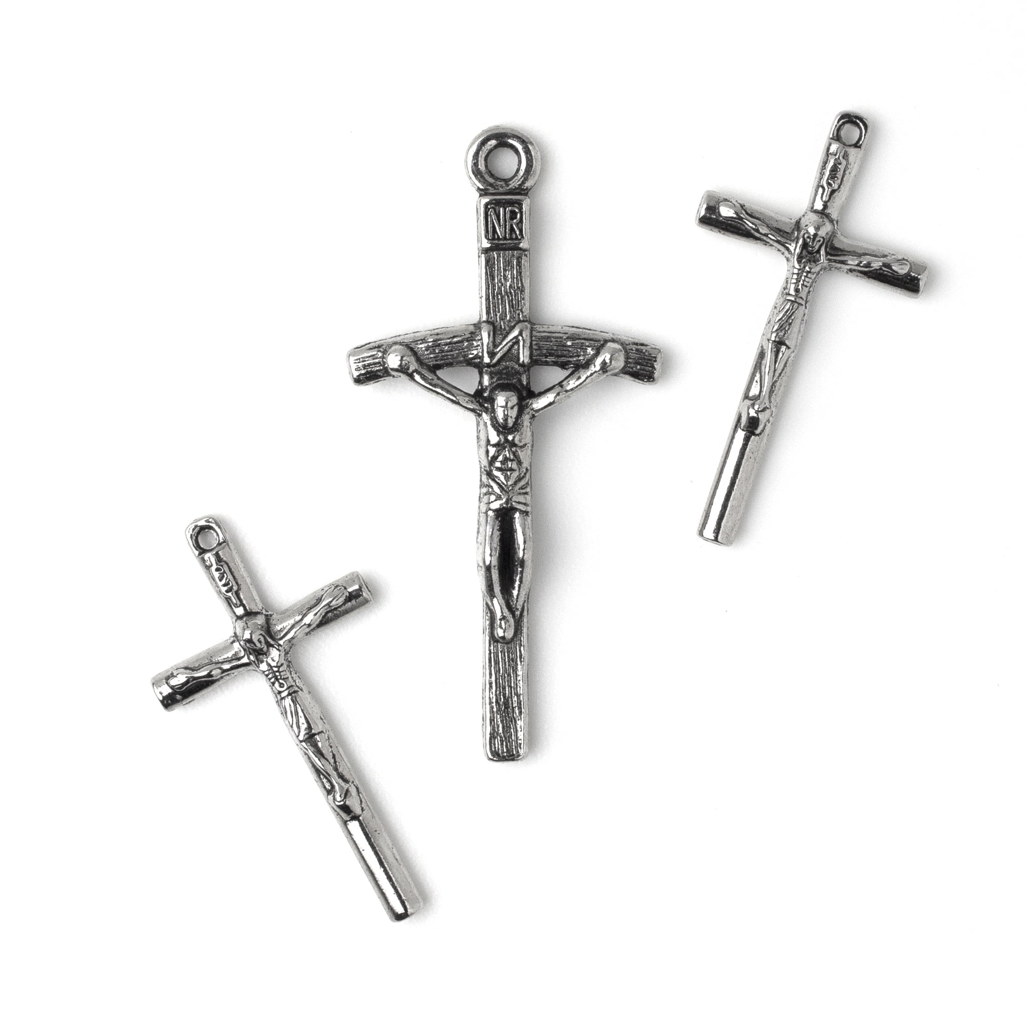 DIY Metal Cross Crucifix Pendants, Religious Accent Charm Set of 3, Silver
