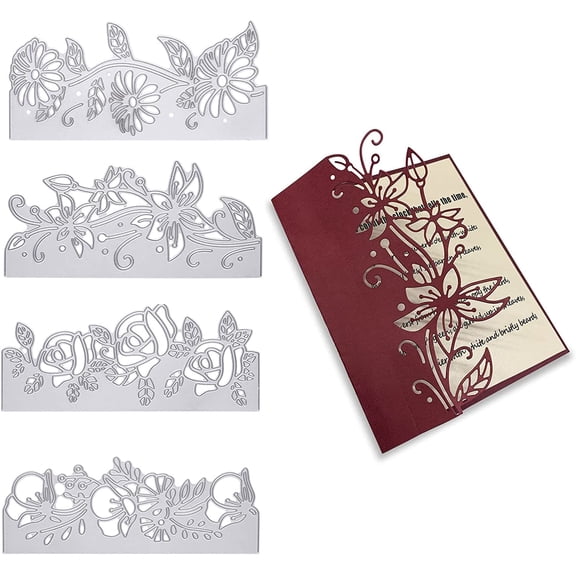 4pcs Metal Lace Flower Edge Border Cutting Dies Stencils for DIY Scrapbooking Decorative Wedding Invitation Card Making