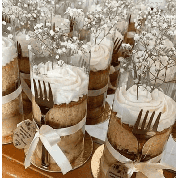 DIY Mini Cake Favor Set Clear Cake Wrap w/Mini Forks for Dessert Display Wedding Bridal Shower Elegant Cake Decor Treats Food Favor